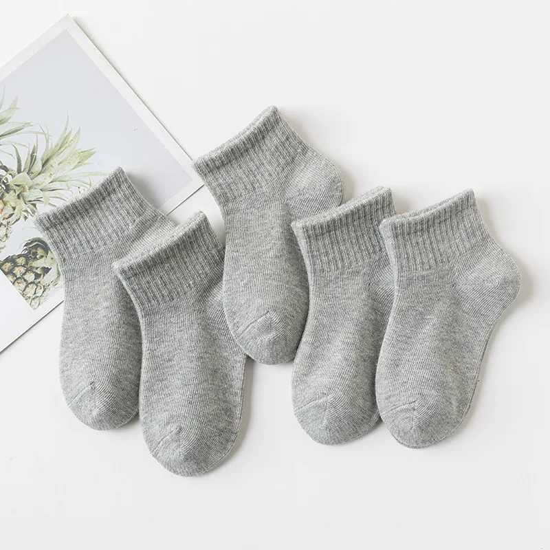 5 Pairs/Lot Summer New Children Cotton Socks Fashion Pure Black White Gray For 1-12 Years Kids Teen Student Baby Girl Boy Socks CL240824