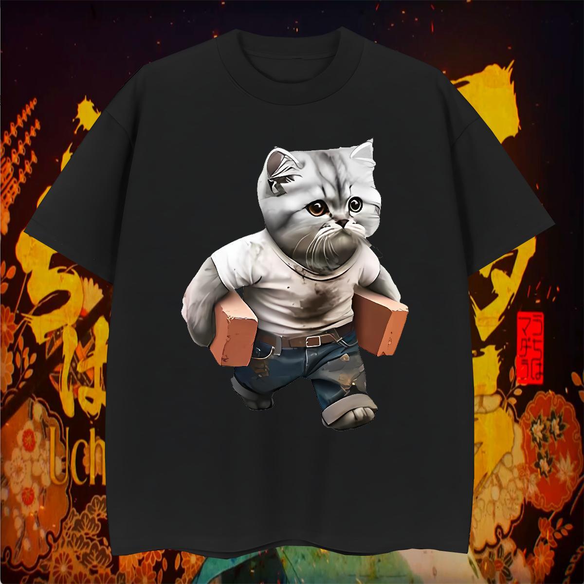 New Designer Men Tees cat Beach 100% Cotton 230g Tshirts O Neck Short Sleeves Wholesale T Shirts Men Plus Size Custom