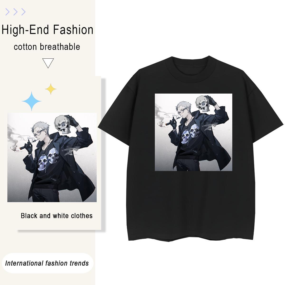 Brand T Shirts Men 230g 100% Cotton skull Daily Outfit Custom Printing Breathable Crew Neck Mens Tshirts Classic Polos
