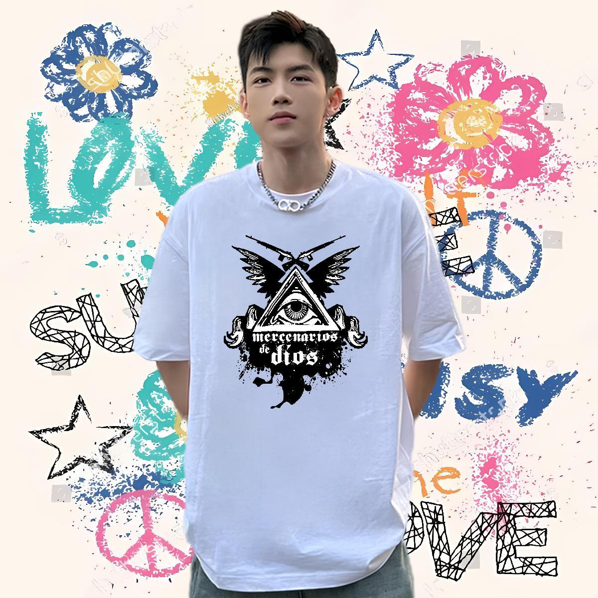 Comfortable Man T Shirts 100% Cotton 230g eye of the devil Summer Casual White Plus Size Breathable Tshirts 2024 Designer Tee Shirt