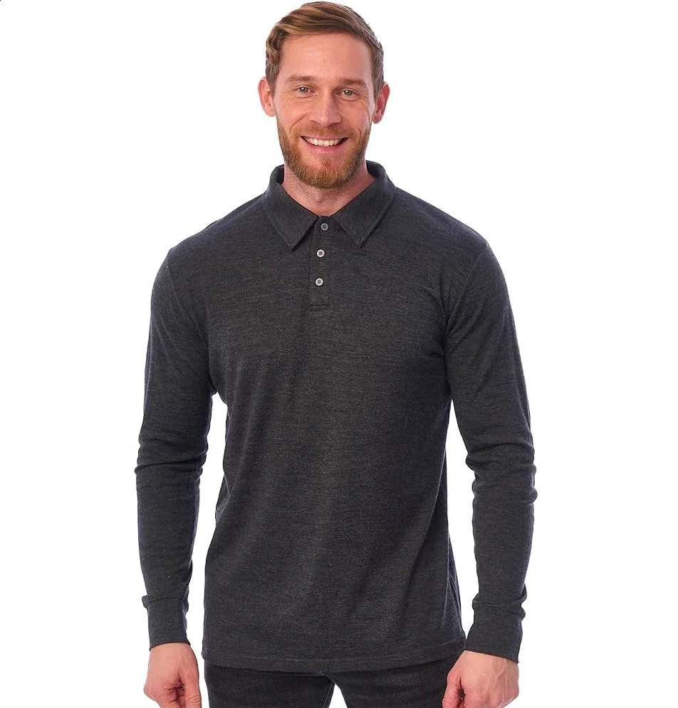 Merino wool mens polo shirt 87% bottom layer breathable and odor proof long sleeved 280G 240823