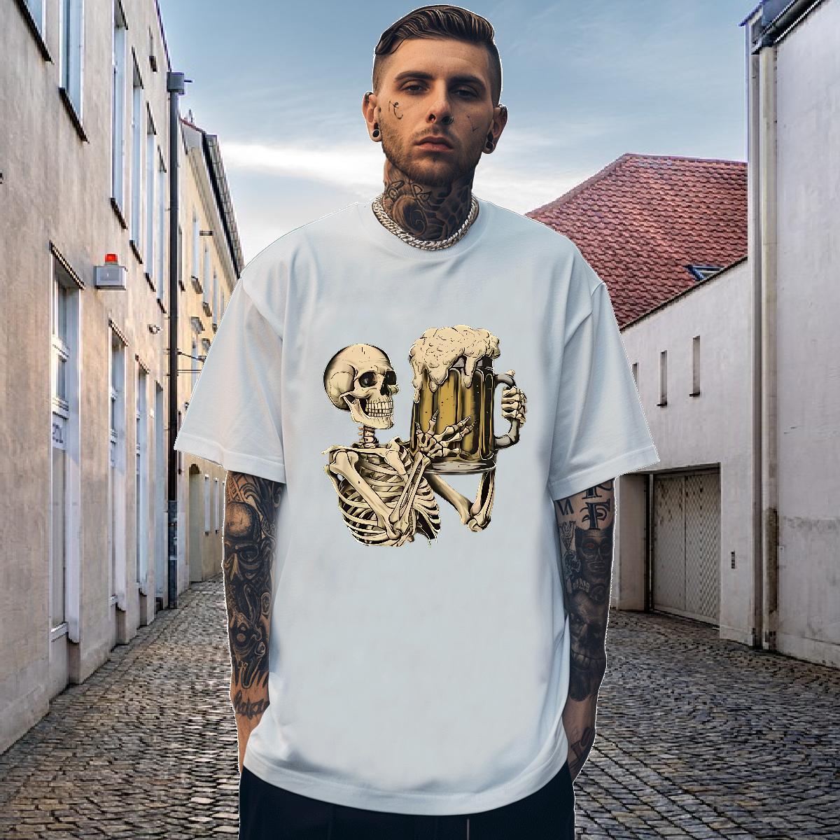 Designer Man T Shirts 230g Pure Cotton skull Summer Casual Asian Size Short Sleeve O-Neck Men Tshirts Fashion Casual Tops Tees