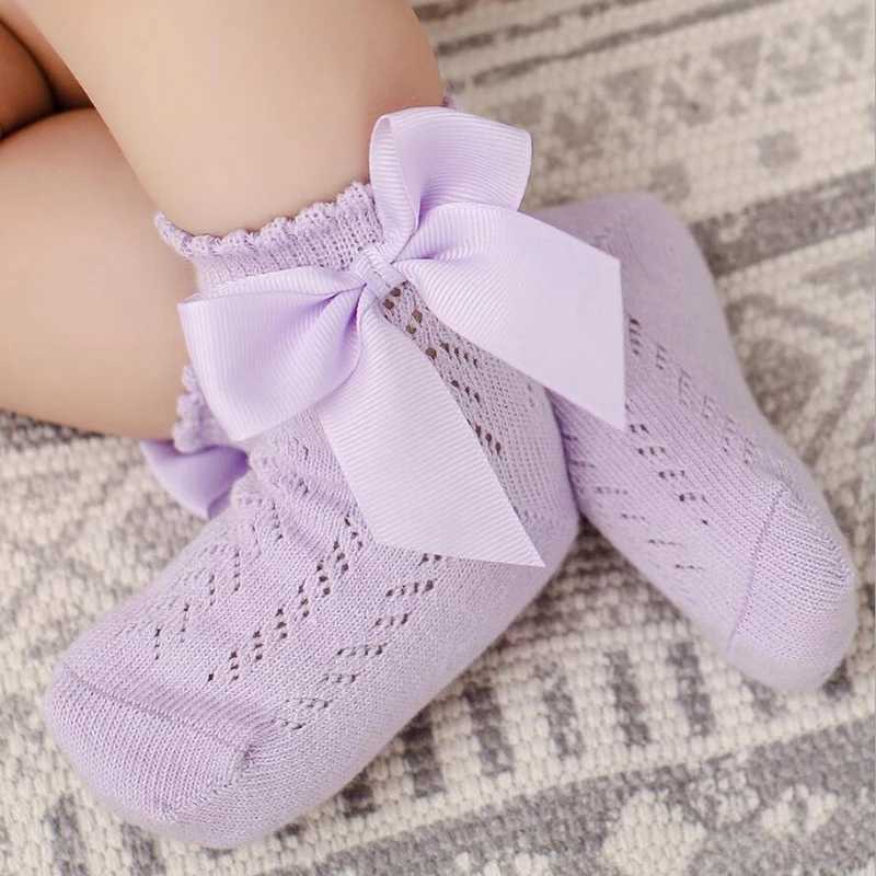 0-5Years Newborn Baby Ankle Socks With Bows Cotton Sock For Girls Summer Hollow Out Toddlers Girl Frilly Socks Infant Floor Sock CL240824
