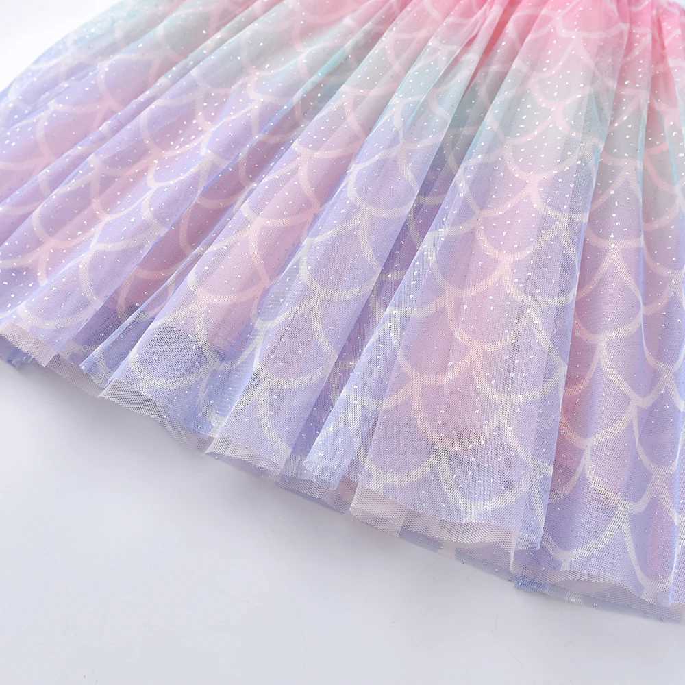 DXTON Summer Childrens Dress Girl Mermaid Pattern Printed Flying Sleeve Childrens Party Princess Dress Girl Casual Clothing W240823