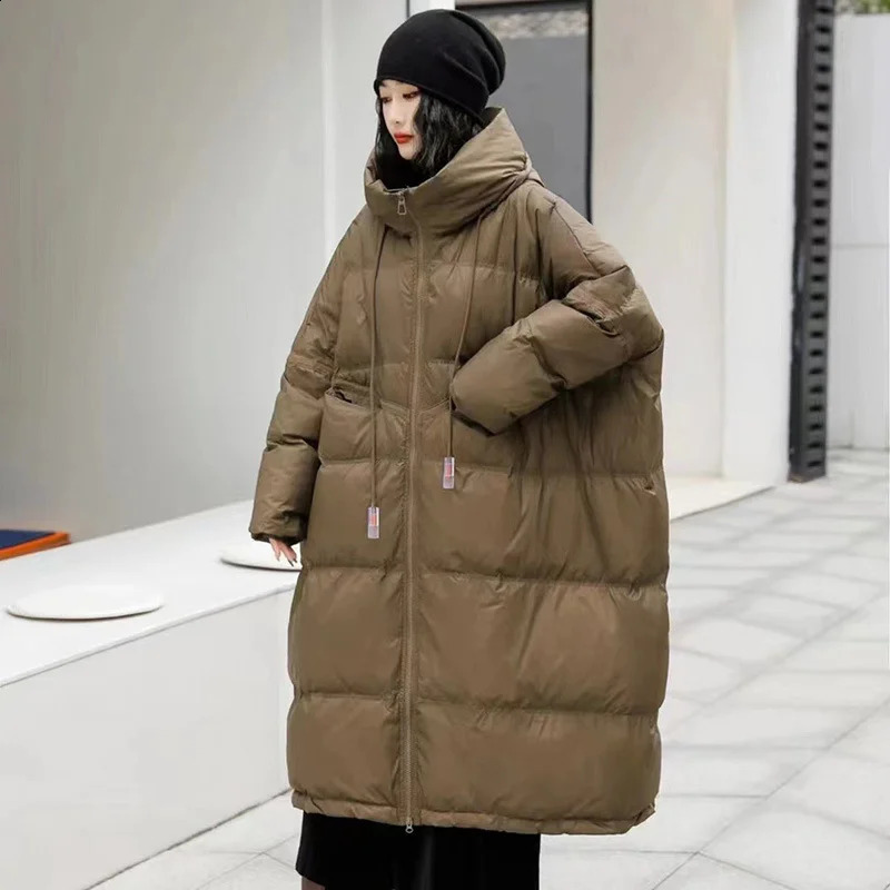 Womens oversized inflatable jacket thick and warm white duck down Korean hooded loose parkour autumnwinter 240823