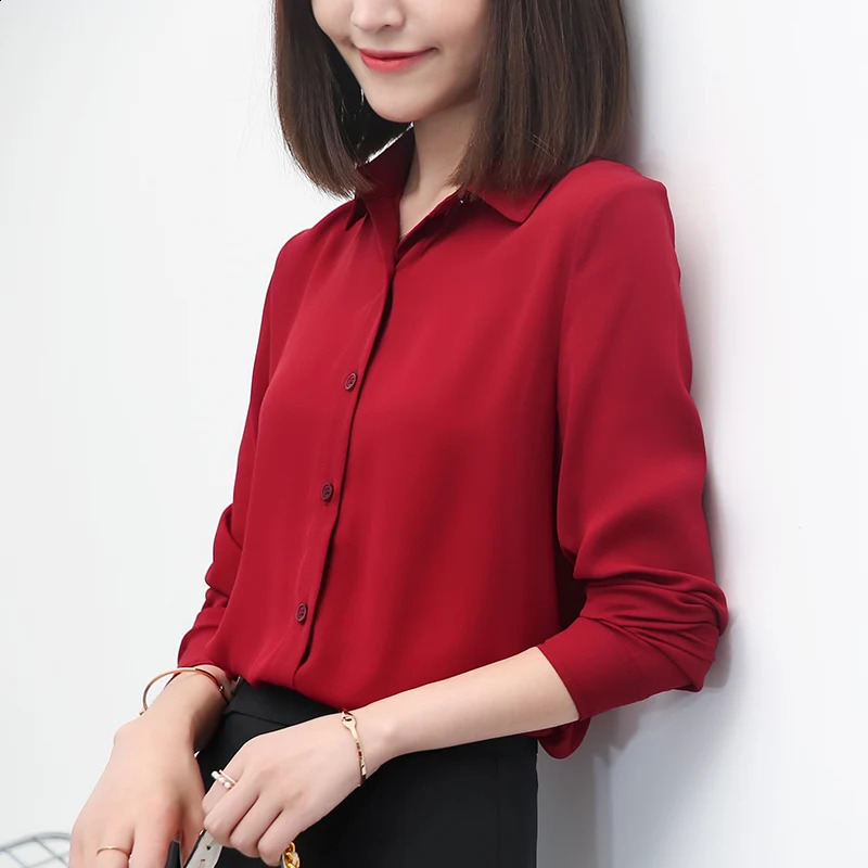 Simple Women Chiffon Shirts Casual Multi Color Womens Tops And Blouse Fine Long Sleeve Shirt Office Female Clothes 240823