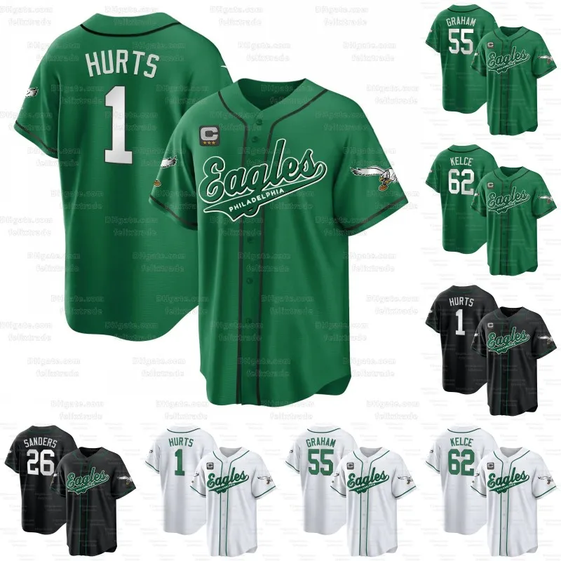 2023 Kelly Green Jalen Hurts Eagles Baseball Jersey AJ Brown Nolan Devonta Smith Dandre Swift Jalen Carter Brandon Graham Haason Reddick Lane Johnso-image