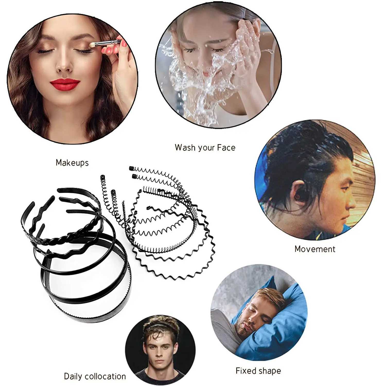 Metal iron headband mens unisex black wave hair clip with 5mm wide fashionable sports hair clip accessory W240816