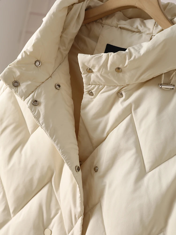 Womens Winter Down Jacket 90% Duck Warm Hoodie Double Layer Medium Length Solid Color Inflatable Park 240823