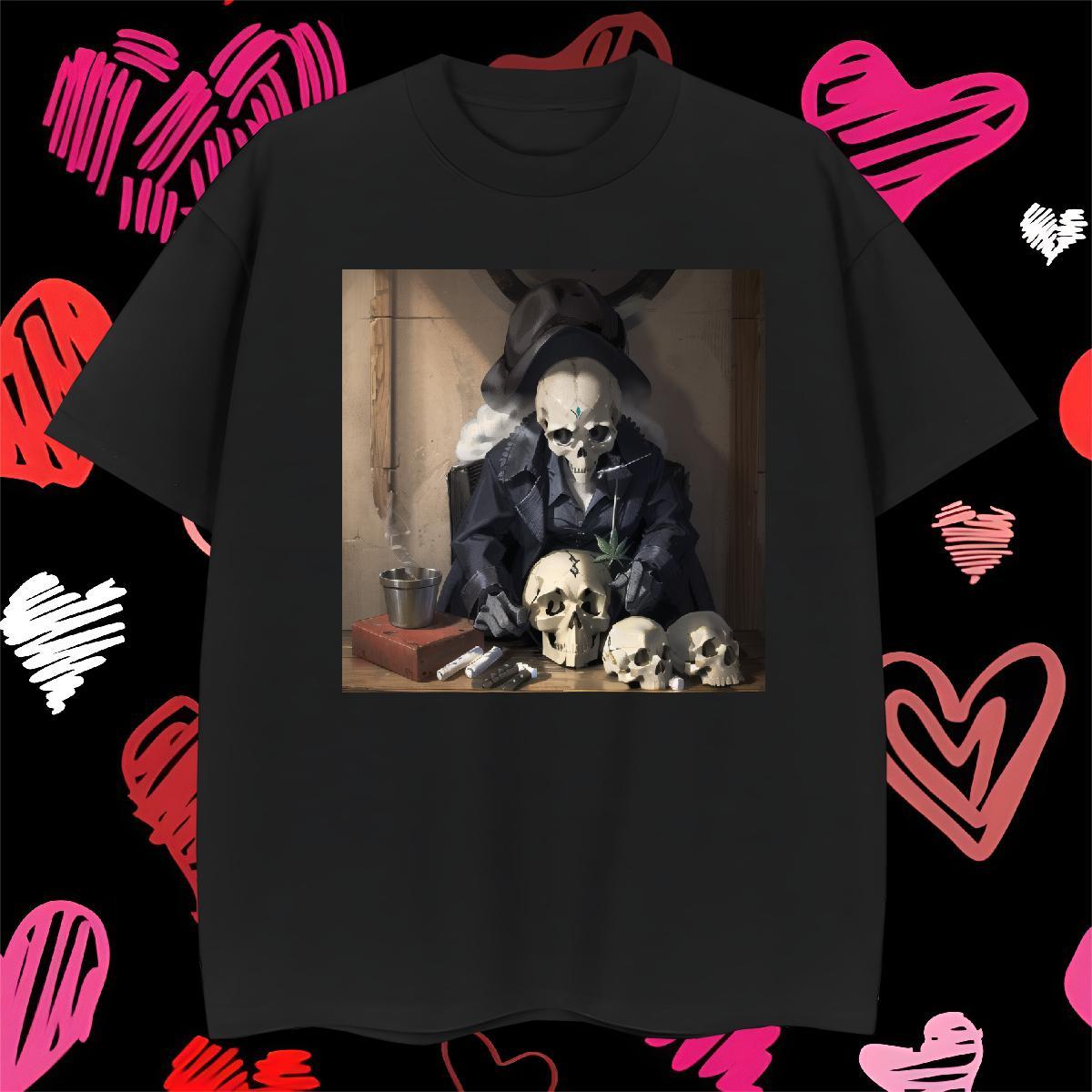 Unisex Men T Shirts 230g Pure Cotton skull Home Outdoor Oversized 3XL 4XL Short Sleeve O-Neck Couples T Shirts Fashion Design Tops Tees