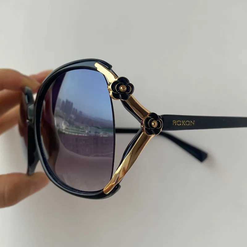Fashion Anti-UV Spectacles Camellia Design Sun Glasses Oversize Frame Eyeglasses Ornamental Adumbral Women Sunglasses Y240824