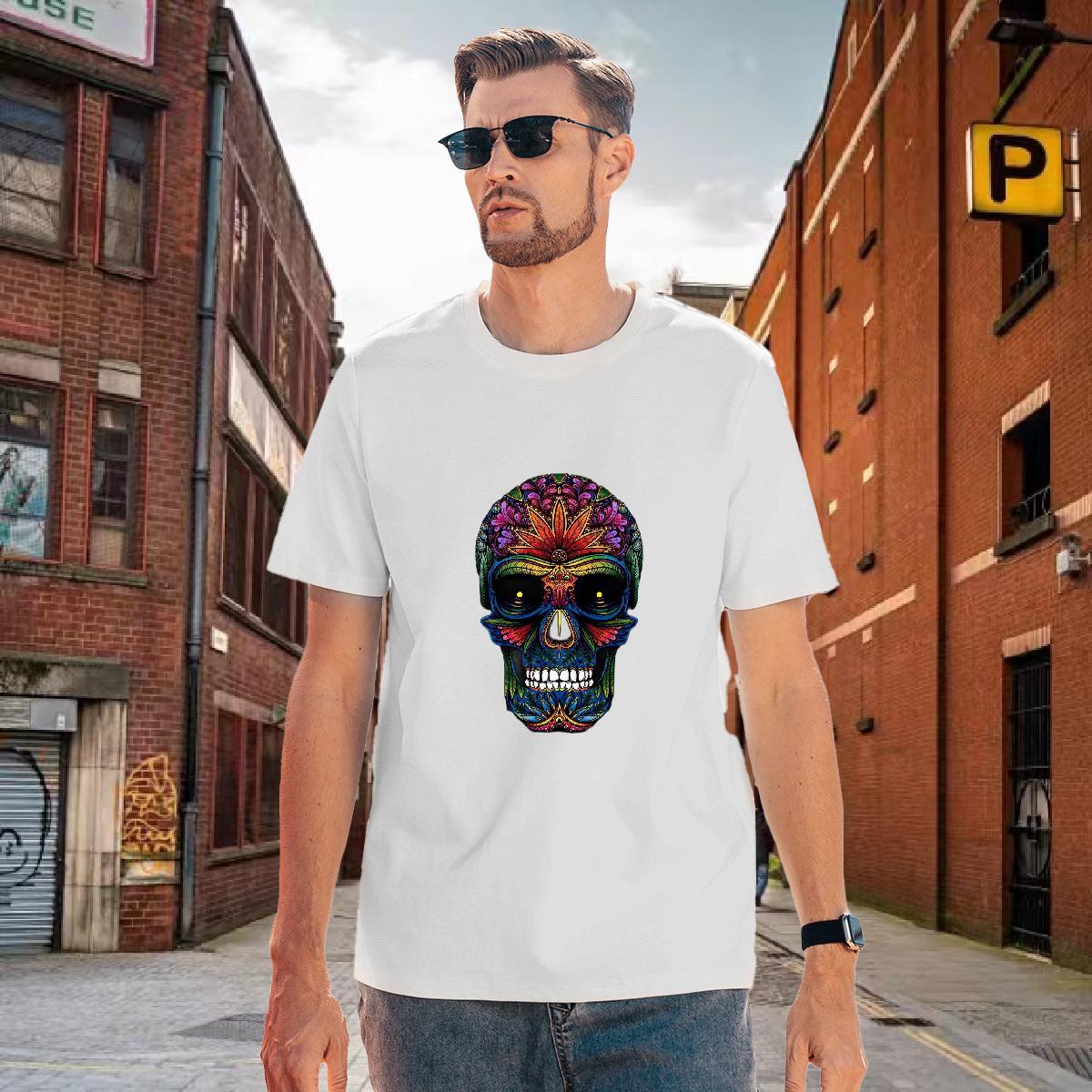 Unisex T Shirt For Man 230g Cotton skull Street Oversized 4XL Breathable Short Sleeve Men Tees Free Shipping Tops Shirt