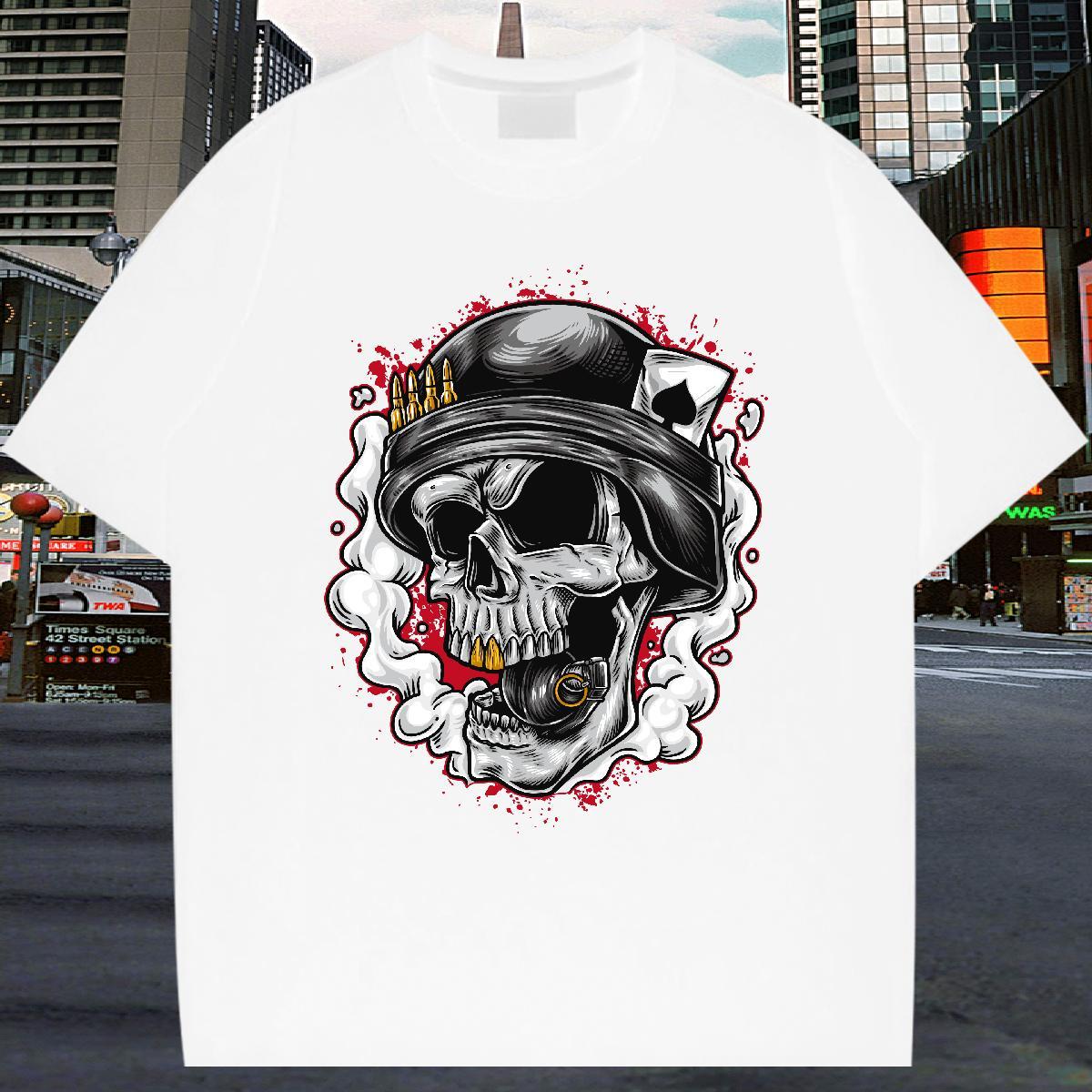 Popular T-Shirts for Men 230g Pure Cotton skull Hip Hop Custom Print Oversized Crew Neck Couples T Shirts 2024 Summer Tops Tees