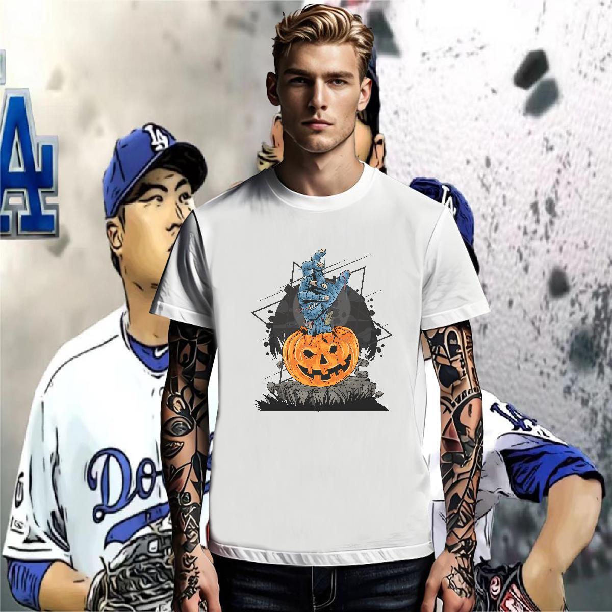 Brand Men Tshirts pumpkin High Street Hip Hop 100% Cotton 230g Tees Shirts Breathable Crew Neck Popular Mens T Shirts DIY Printed