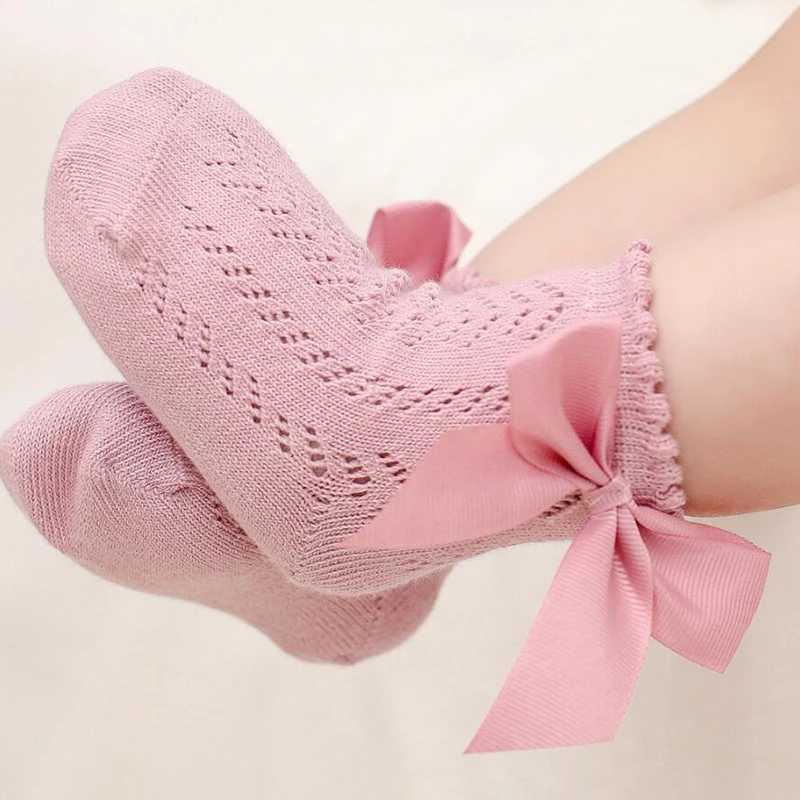 0-5Years Newborn Baby Ankle Socks With Bows Cotton Sock For Girls Summer Hollow Out Toddlers Girl Frilly Socks Infant Floor Sock CL240824