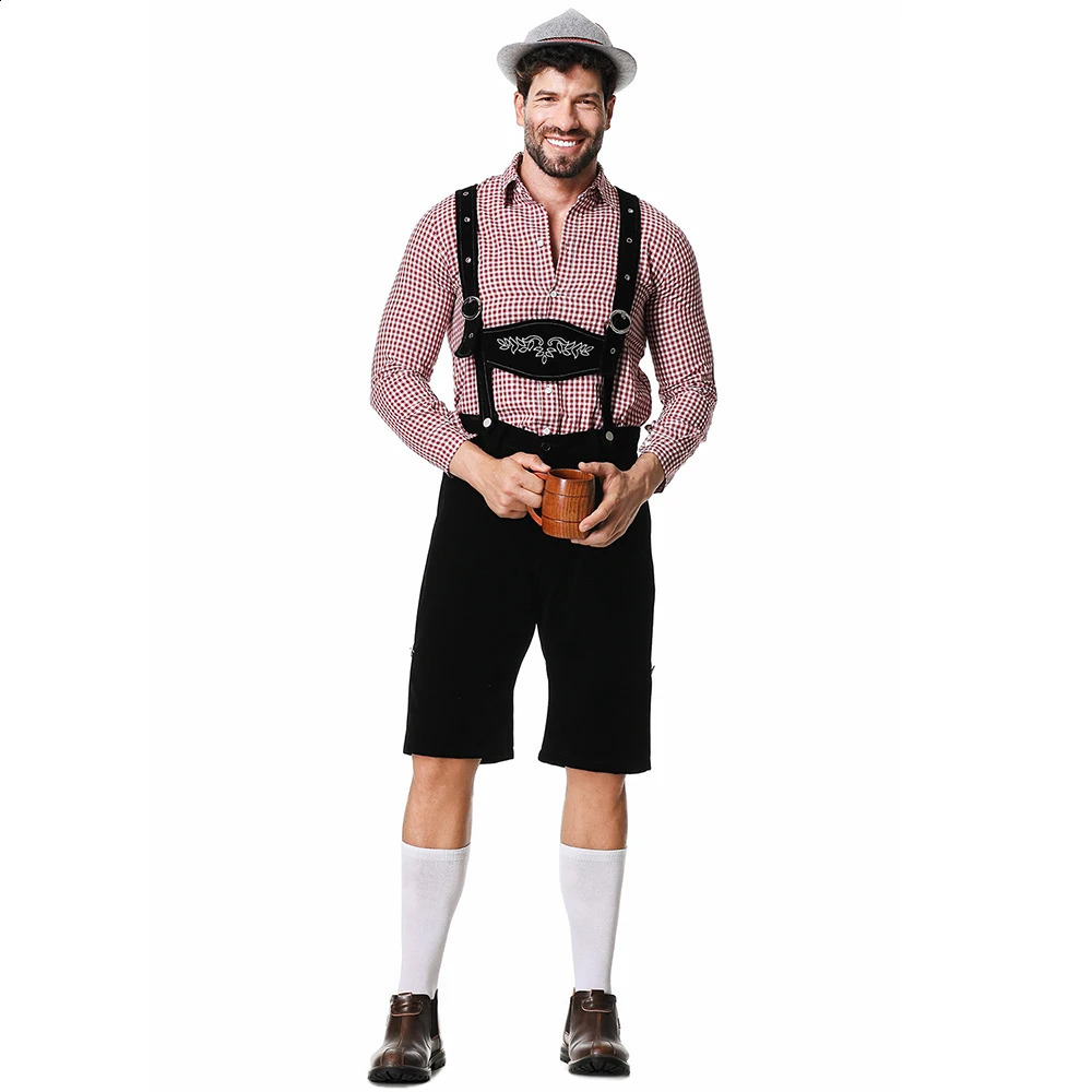 Three piece beer festival Lederhosen mens clothing Bavarian German Beer Festival pendant shirt hat roleplaying set 240823