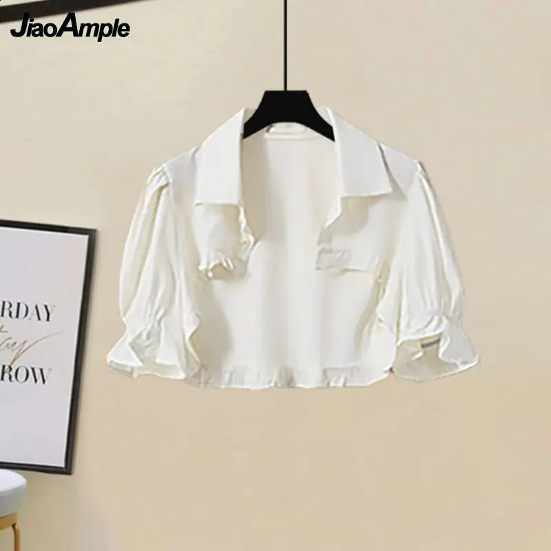 Womens Summer Fashion Short Sleeved ShirtSling Skirt Two Piece Suit Korean Elegant Short Top Dress Matching Set 240823