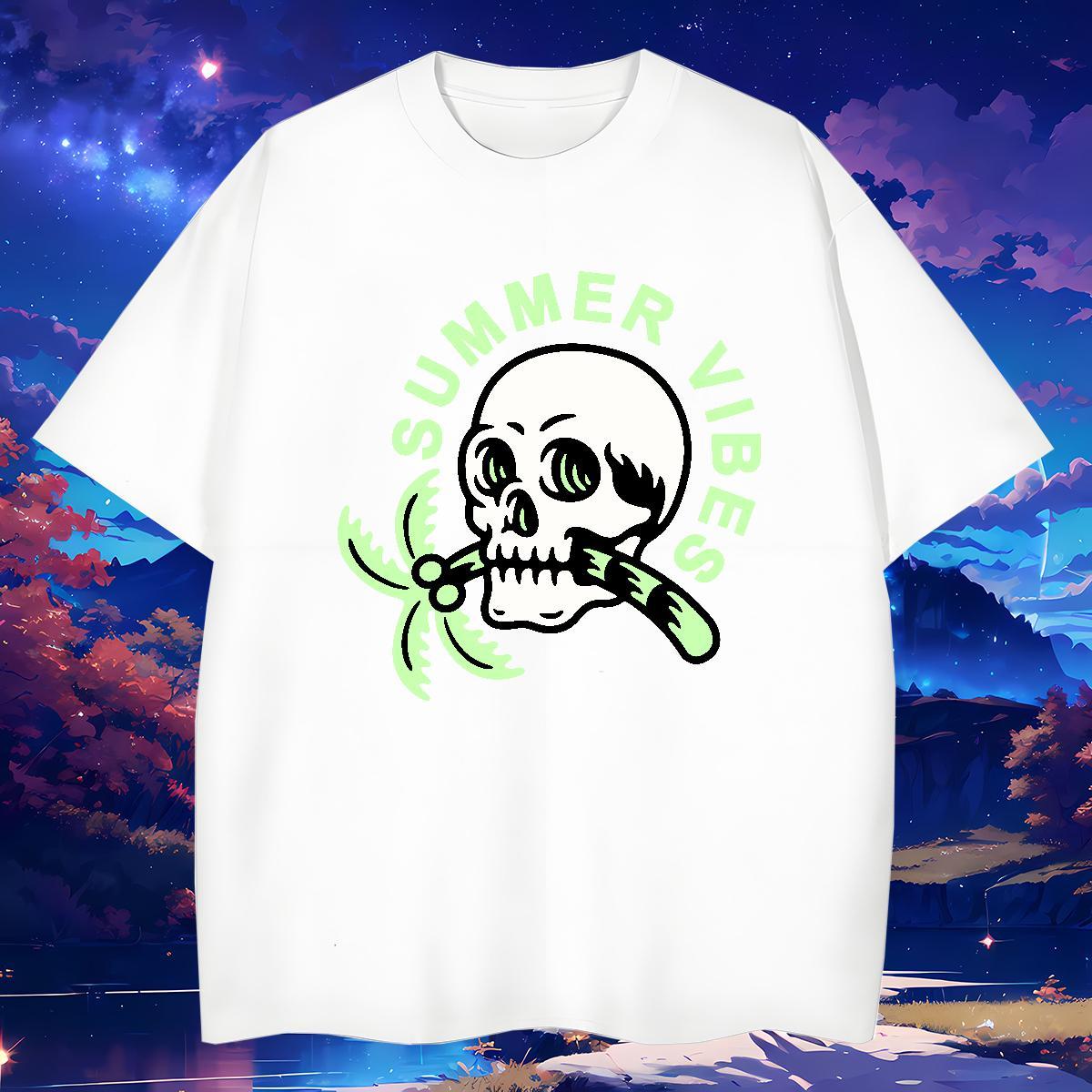 Popular T-Shirts for Men 230g 100% Cotton skull Casual DIY Pure Cotton Tshirt for Man Woman Fashion Clothings