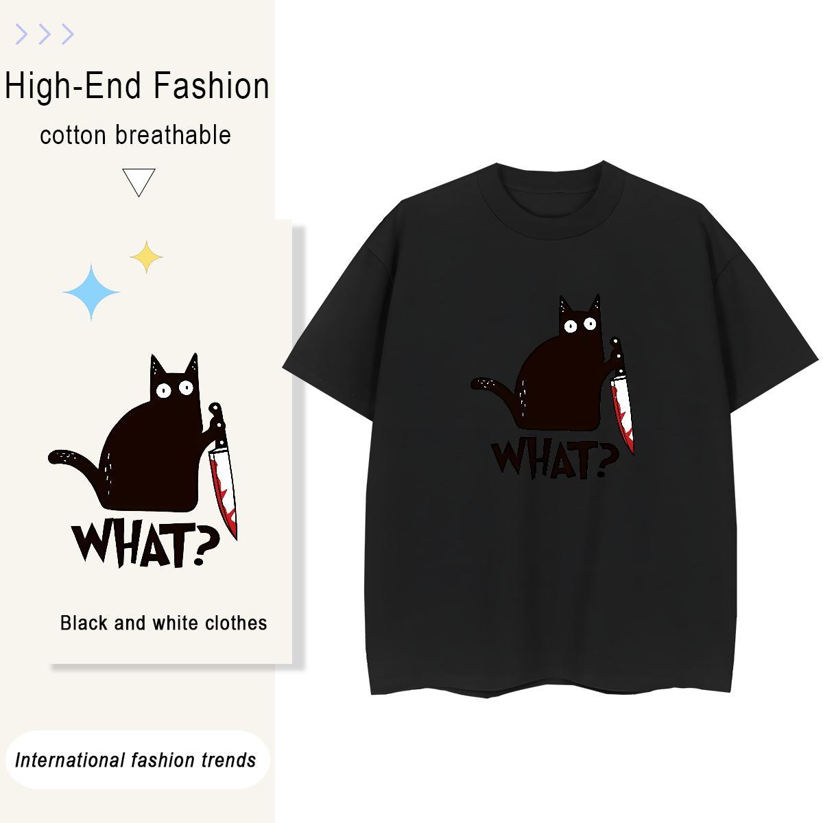 Fashion Designer Men Clothes T-Shirt cat Anime Printing Street 100% Cotton 230g Tops Tees O Neck Short Sleeves TOP Quality T Shirts Men White Plus Siz