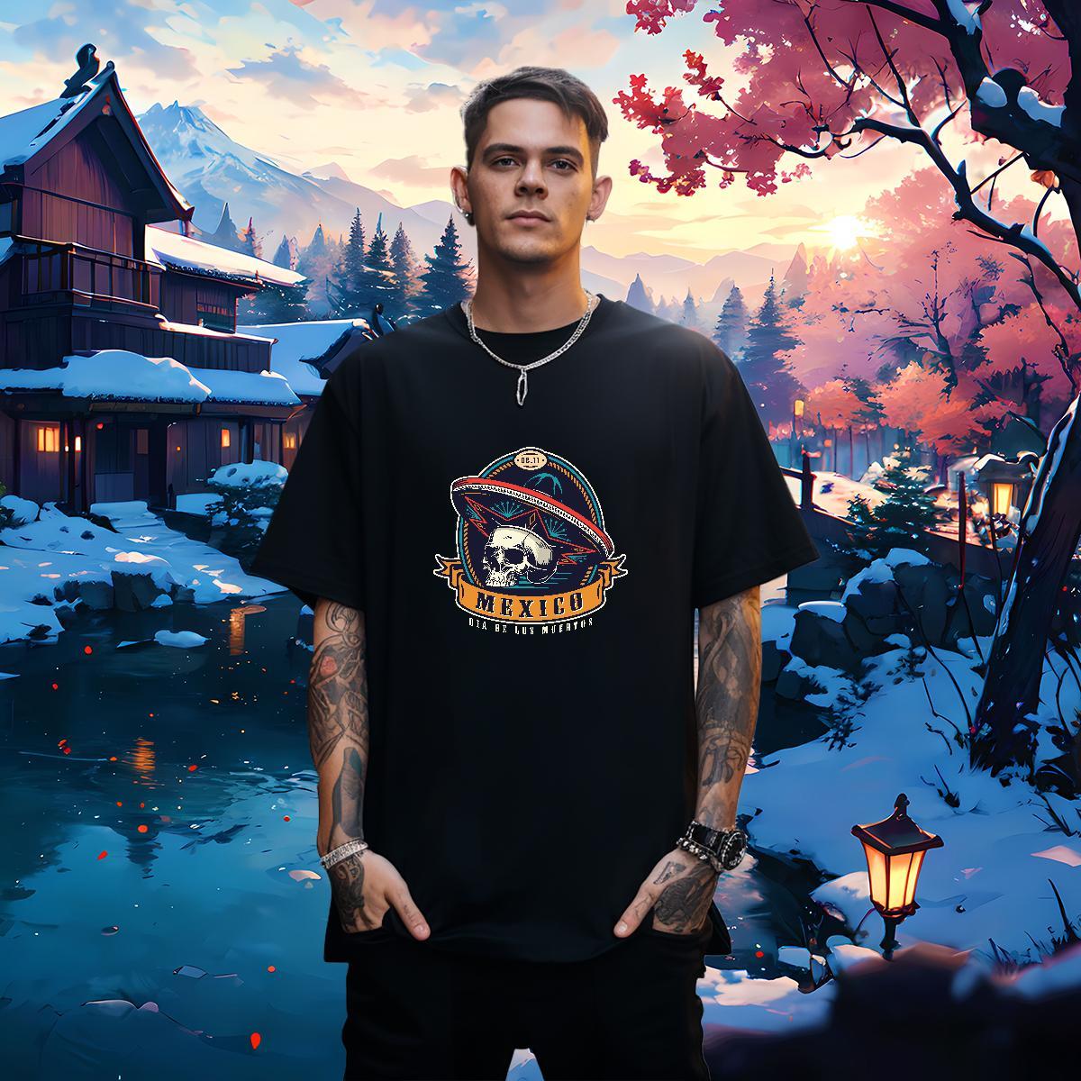 Loose T shirt 230g 100% Cotton skull Outdoor DIY Breathable Short Sleeve Men Tops Tees Fashion Casual Wear