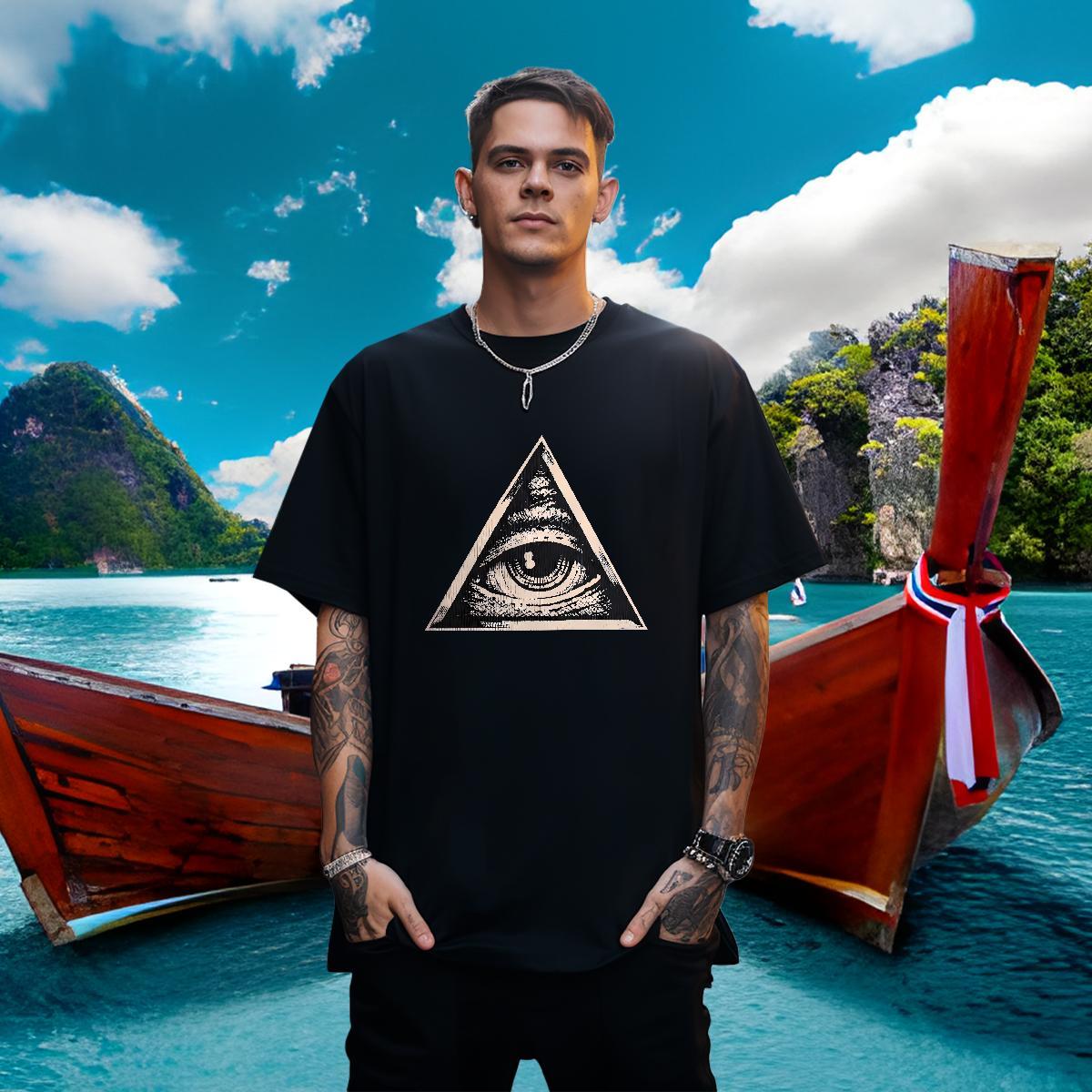 Loose T shirt 230g Cotton eye of the devil Hip Hop DIY Anime Breathable Crew Neck Men Clothes T-Shirt Stylist Tops Tees