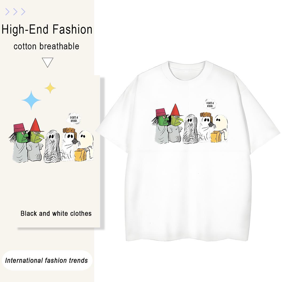 2024 New Men Tees halloween Casual 100% Cotton 230g Tops Breathable Short Sleeve Cool T Shirt For Man Custom Anime
