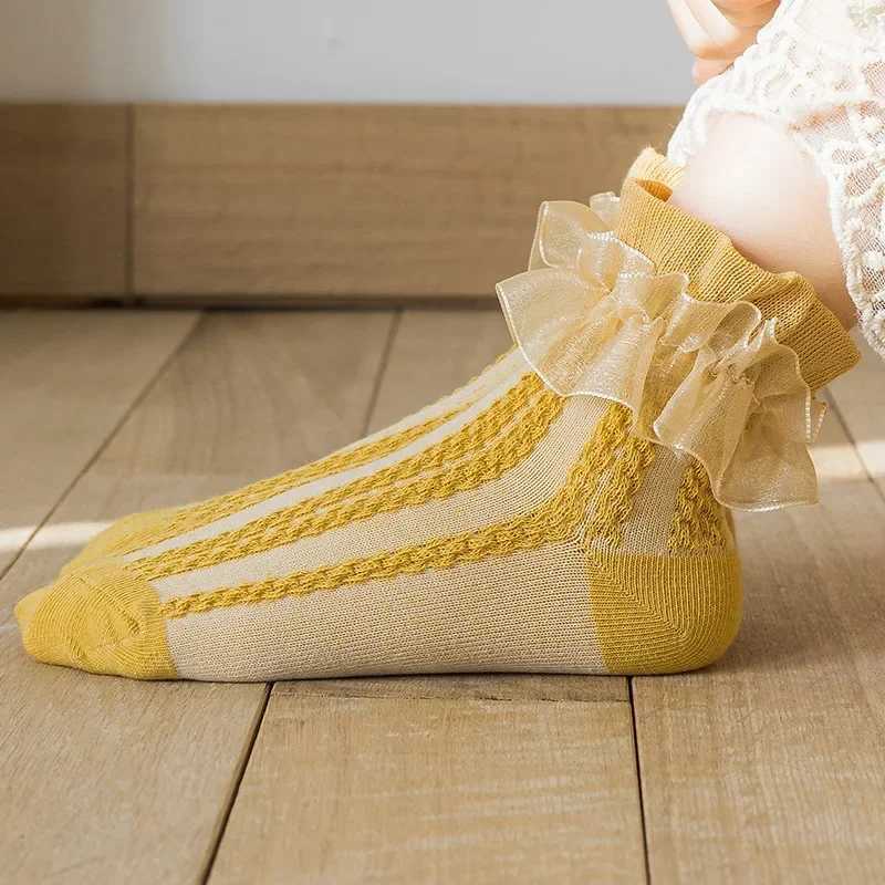 Lace Ruffle Baby Breathable Mesh Socks School Cotton Children Kids Princess Sock Girls Toddler Beautiful White Dance Short Socks CL240824