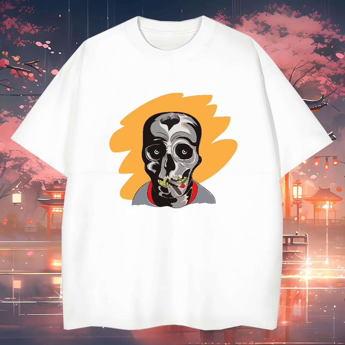 Loose Fit Man T Shirts 230g 100% Cotton skull Sport Black White Breathable Tshirt for Man Woman 2024 DIY Clothings