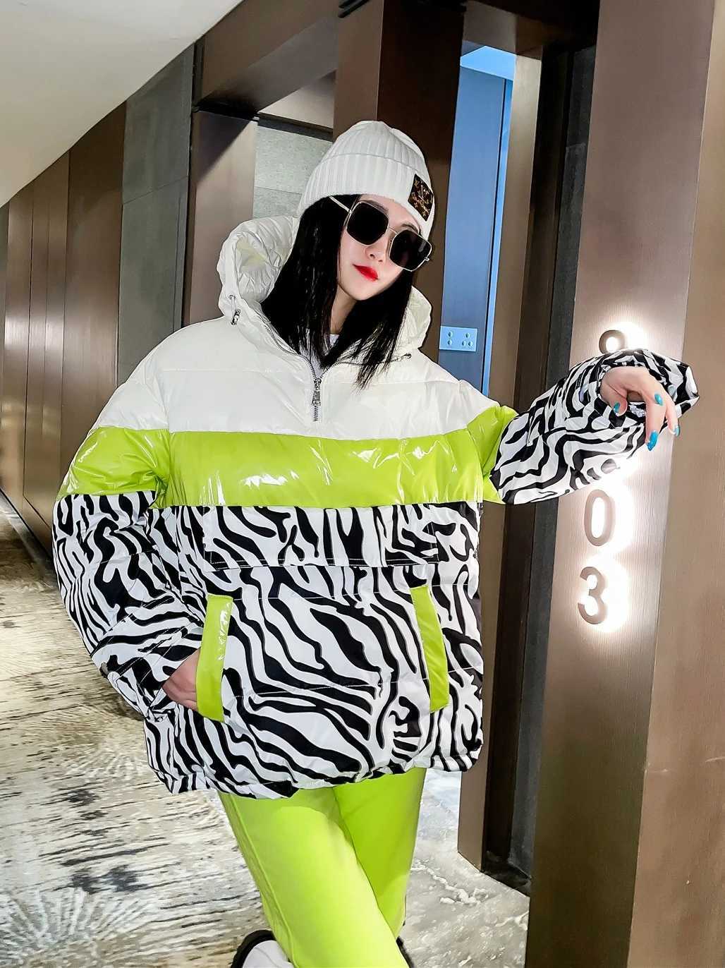 Women's Down Parkas Parka womens winter down jacket Stilysh zebra print jacket Coats womens long hooded jacket thick cotton padded jacket Y240824