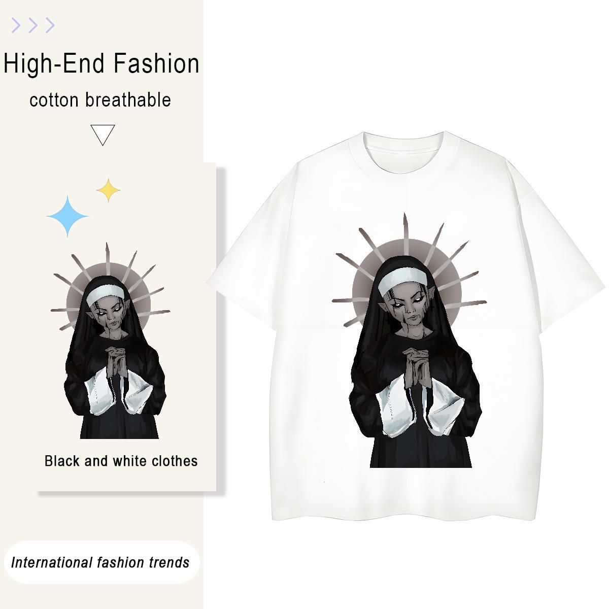 Loose fit Couples T Shirts 230g 100% Cotton nun Casual Daily Wear Womens T Shirts Crew Neck DIY Anime Tops
