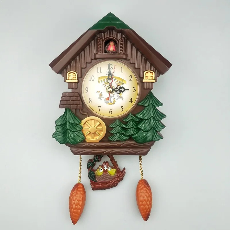 Cuckoo Bird House Creative Wall Clock Pastoral Style Cartoon Kids Room Decorative Wall Clock Full Clock Music Time Reporting 240824