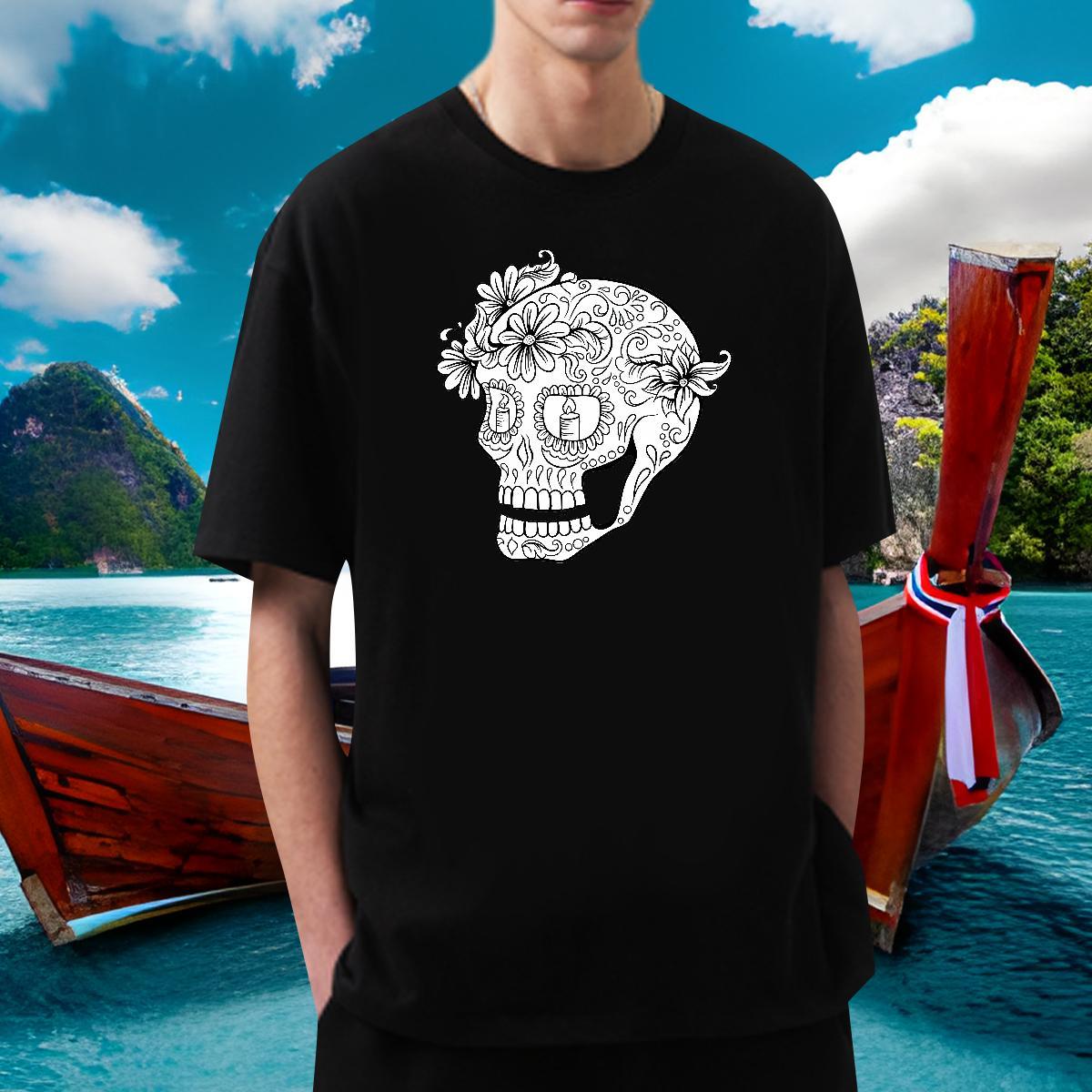 Classic Mens T Shirts 230g Pure Cotton skull Street Custom Big Size Short Sleeve Soft Men Tees Factory Direct Wear