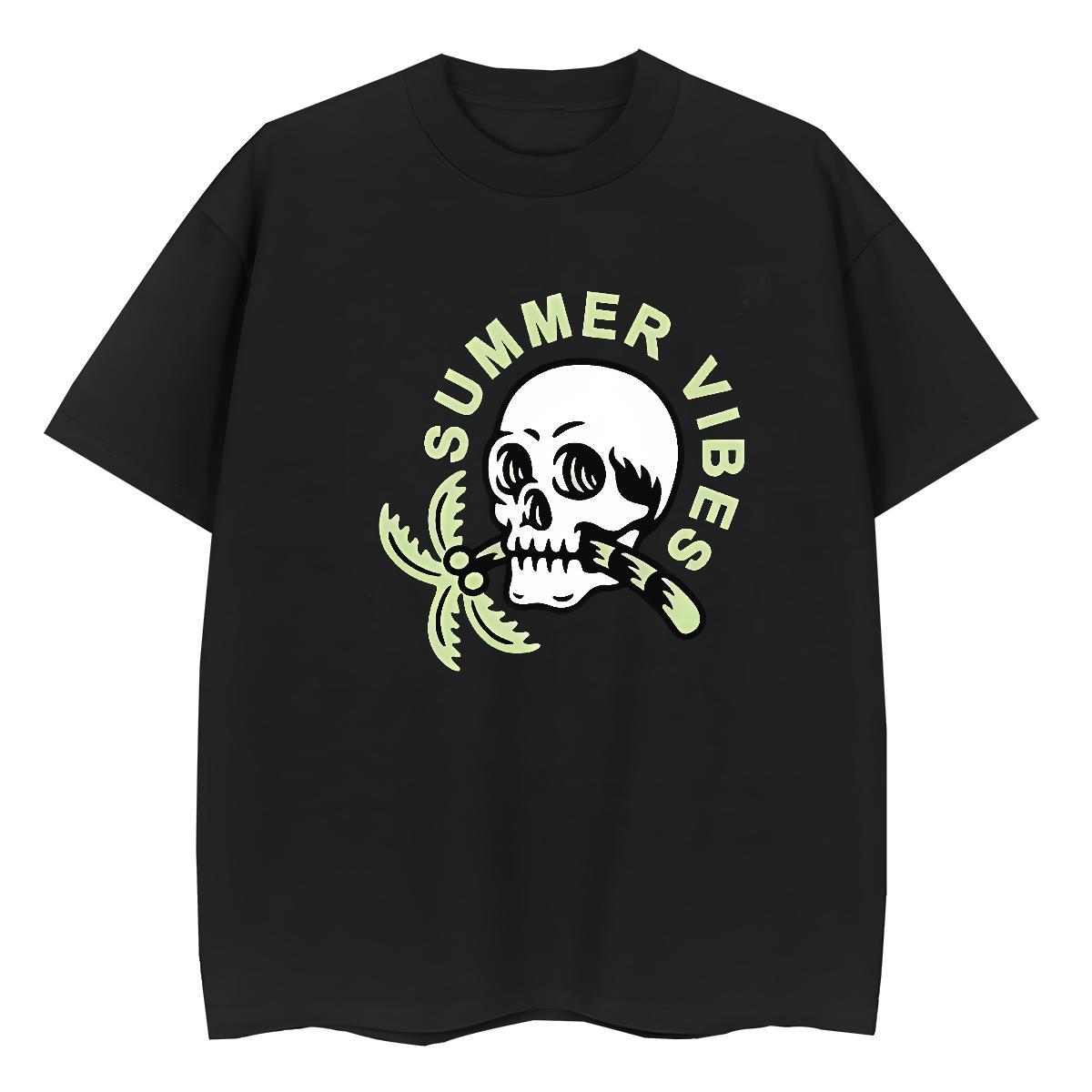 Wholesale T Shirts Men 230g Pure Cotton skull Street Wear DIY Round Neck Short Sleeve Tshirt for Man Woman New Tees