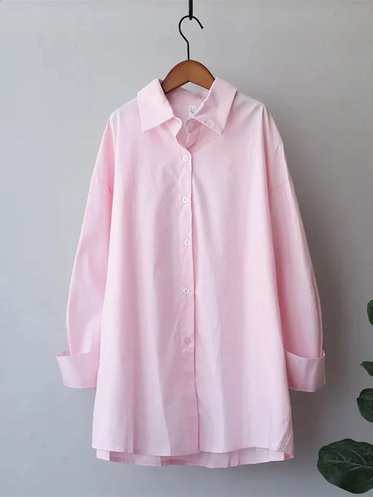 Casual Blouse Women Tops White Shirt Long Sleeve Turn Down Collar Button Up Causal Loose Oversized Cotton 100% Blue Tops 240823