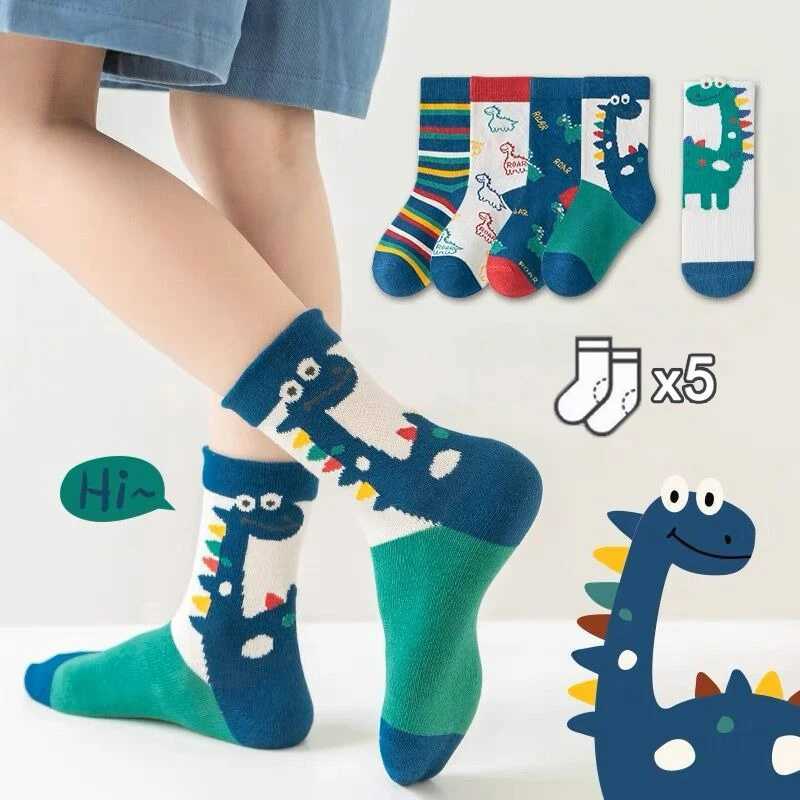 5Pairs/lot Children Socks for Boys Cotton Cute Outdoor Travel Sports Socks Animal Dinosaur Causual Sports Clothes Accessories CL240824