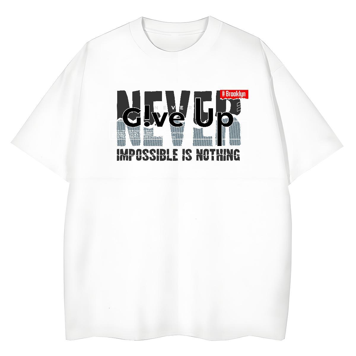 Lady Womens Tshirts 230g Cotton give up Daily Outfit T shirt Crew Neck Custom Print Plus Size Tee Shirt