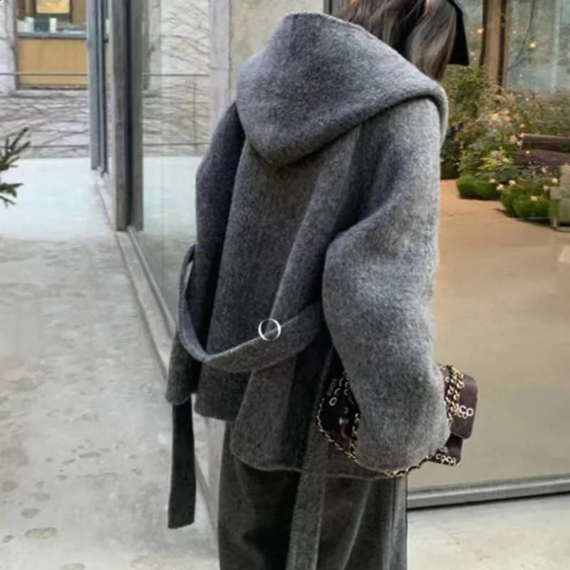 Winter jacket womens thick warm loose style hood double-sided wool blend womens casual ladies wool coat 240824