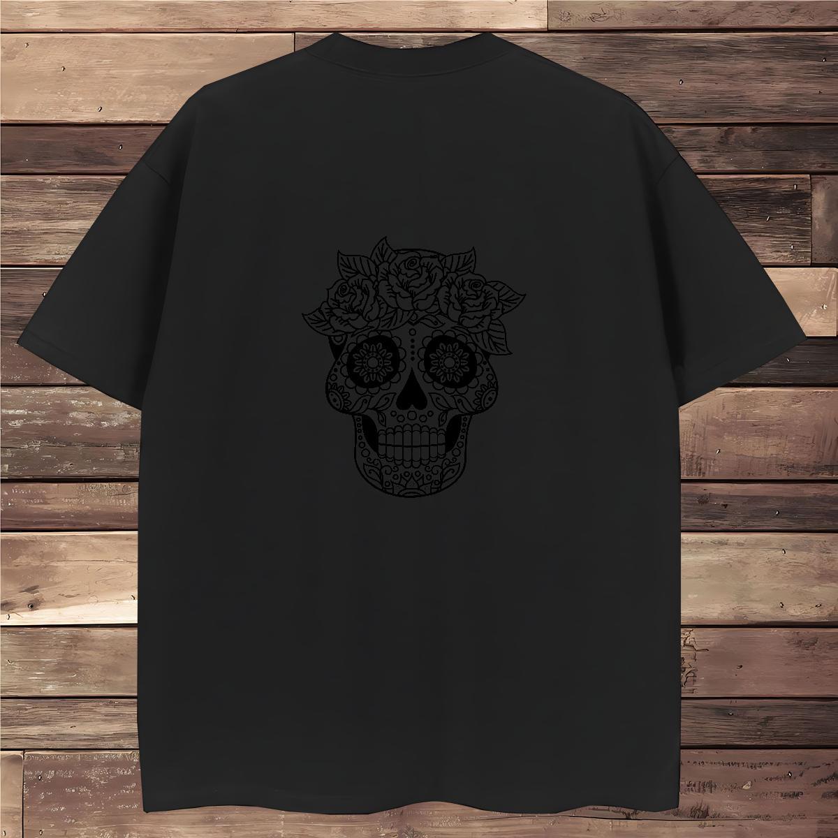 Unisex T-Shirts for Men 230g 100% Cotton skull Sports Casual DIY Printed Breathable Crew Neck Tshirt for Man Woman Classic Casual Tops