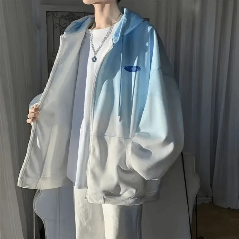 Mans Summer Sun Protection Clothing Zipper Hoodies Long Sleeve Oversize Loose Hooded Coat Y2k Korea Fashion Man Sports Top 240823