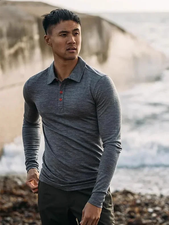 Merino wool mens polo shirt 87% bottom layer breathable and odor proof long sleeved 280G 240823