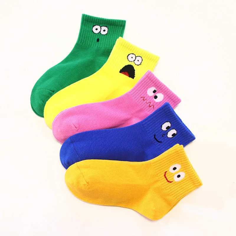 5 Pairs Kids Socks Funny Face Emoticons Pattern Comfortable Breathable Boys Girls Socks CL240824