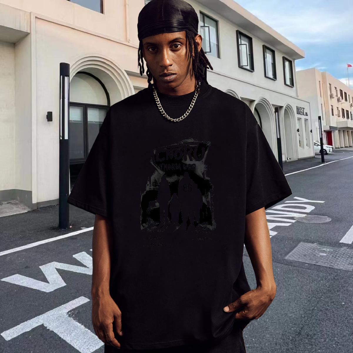High Quality T-Shirts 100% Cotton 230g letter High Street Hip Hop Floral Print Breathable Short Sleeve Men Clothes T-Shirt DIY Wear