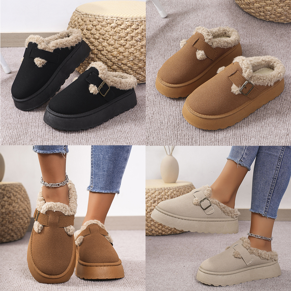 2024 Fashion Autumn Winter Snow Boots Ladies Thick Bottom Plush Buckle Warm Cotton Slippers Casual Shoes New Women Shoes High Quality Outdoor Large Si