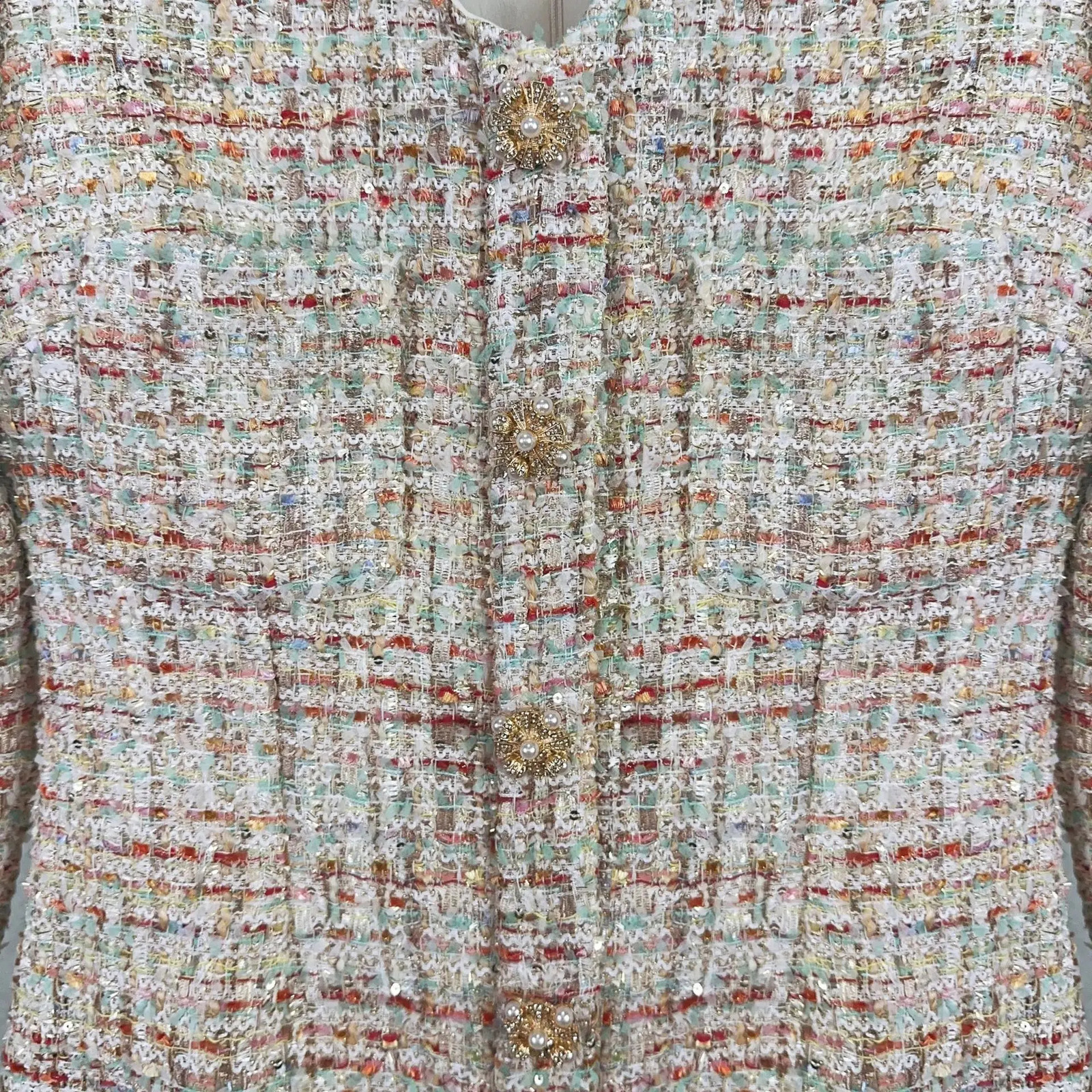 Women Colorful Tweed Dress Ruffles Spliced V-Neck Long Sleeve Single Breasted Elegant Autumn Mini Robe 240824