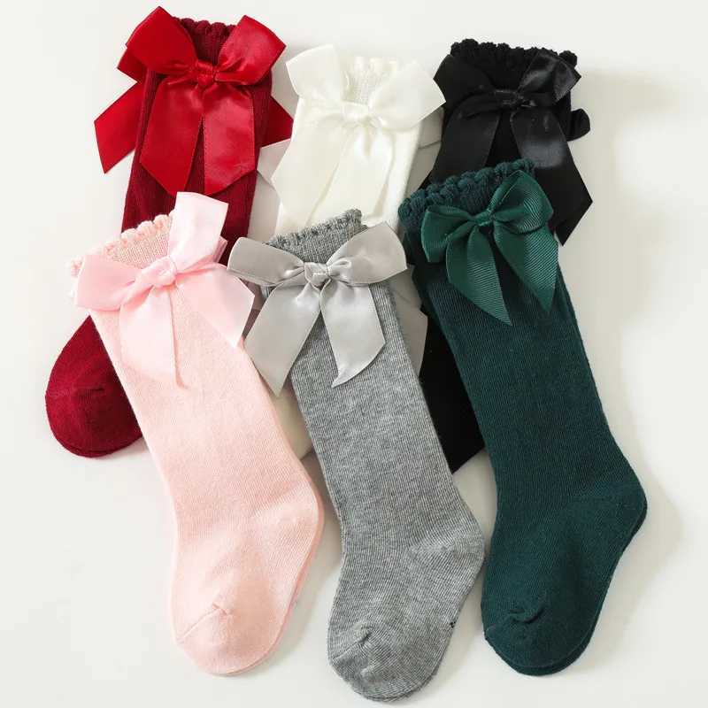 Spring Summer Autumn Baby Toddlers Socks Children Girls Knee High Long Sock Cotton Big Bow Spanish Style Kids Floor Socks CL240825