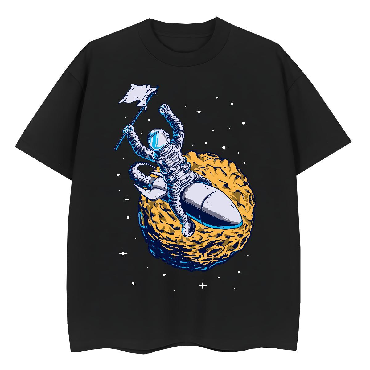 Popular Woman Tshirt 100% Cotton 230g cosmonaut Sports Street Wear Women T Shirts Short Sleeve O-Neck Cartoon Floral Printing Tees
