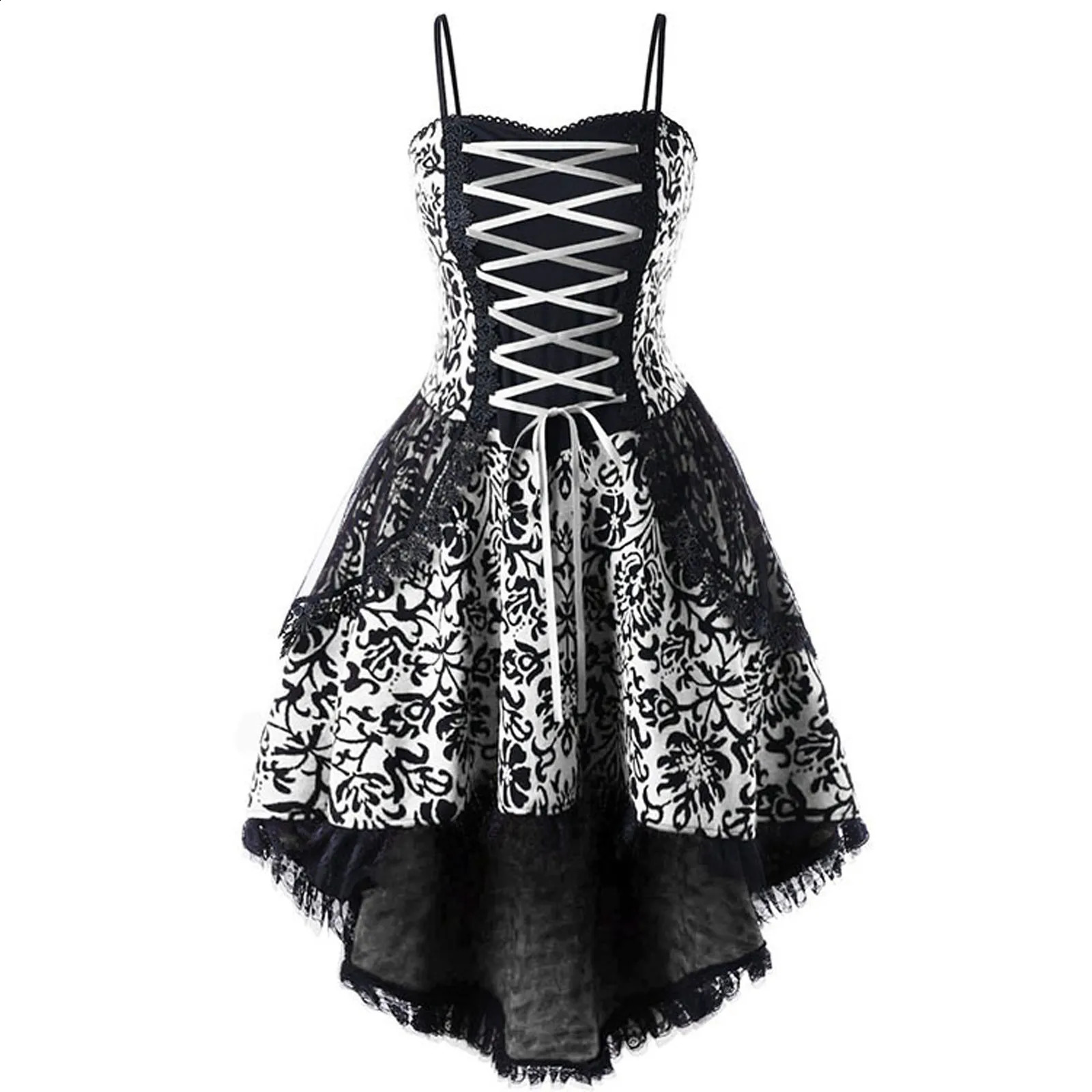 Lace Gothic Retro Dress Womens Halloween Role Playing Costume Irregular Sleeve Robe Medieval Ghost 2025 w240824