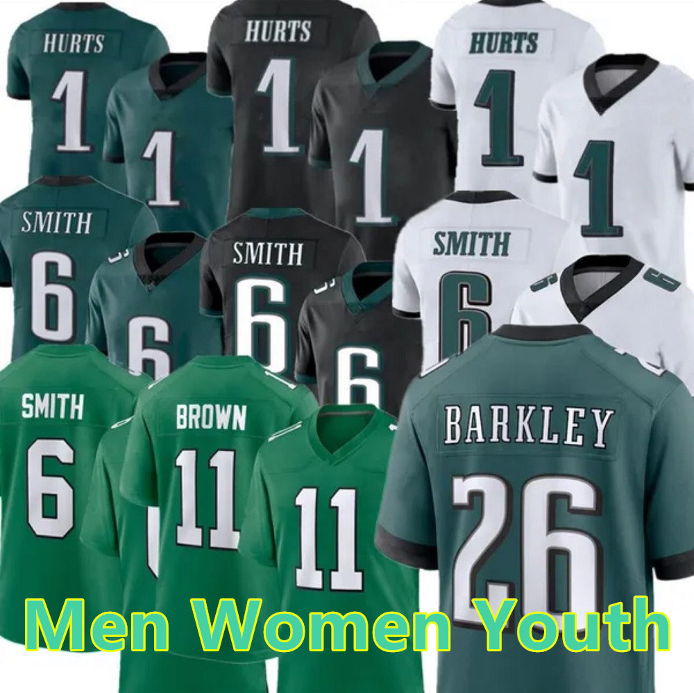 Custom Jalen Hurts DeVonta Smith Football Jersey Saquon Barkley A.J. Brown Jason Kelce Cris Carter Brandon Graham Quinyon Mitchell Randall Cunningham