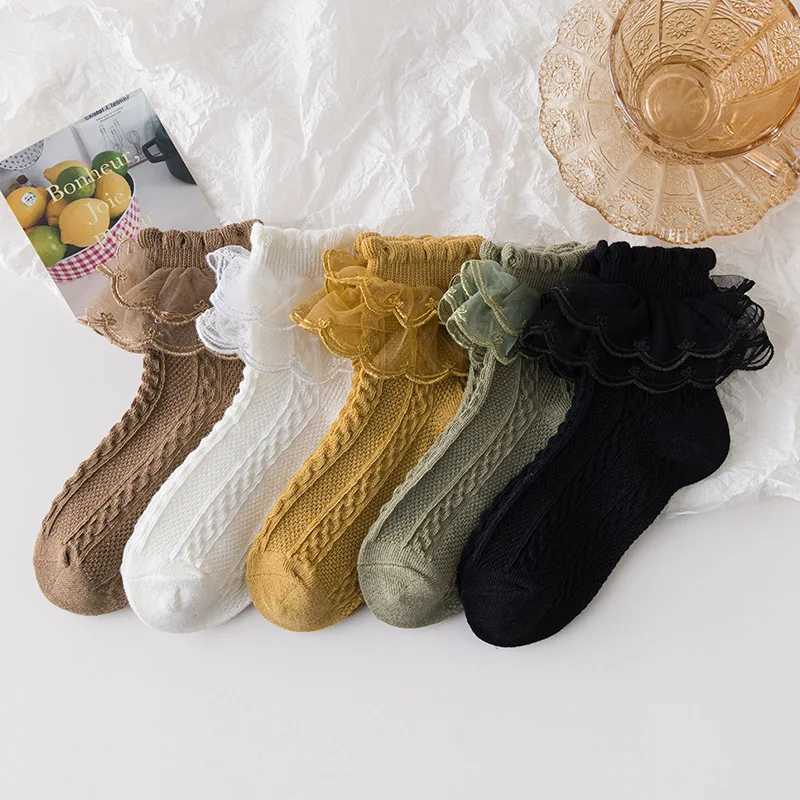 6 Pairs/lot Infant Baby Girl Knee Socks Newborn Baby Girls Socks With Lace Toddler Kids Girls Ruffle Socks Childrens Socks Kit CL240824