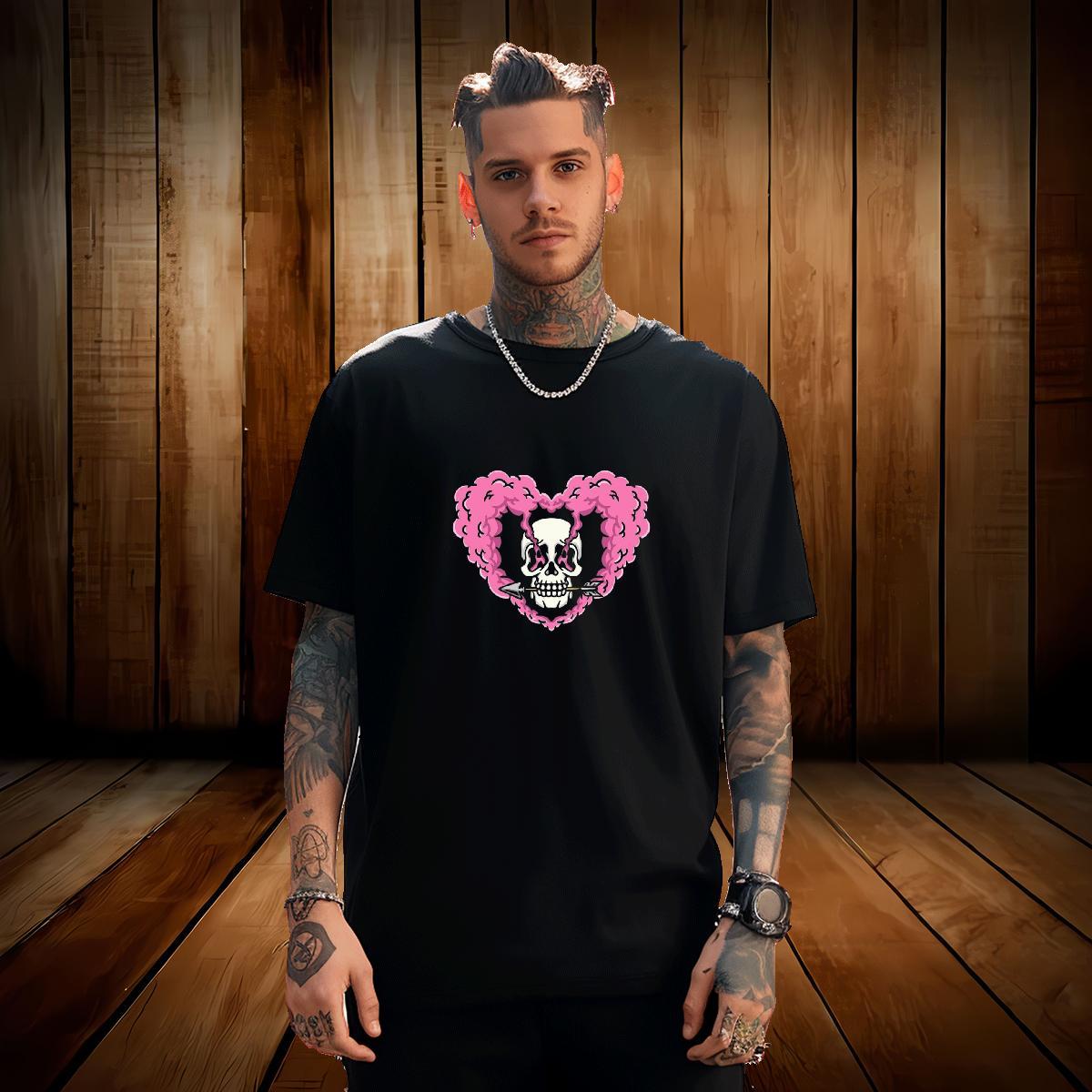 Classic Men T Shirts 230g 100% Cotton skull Street Casual DIY Printed Round Neck Short Sleeve Tshirt for Man Woman Wholesale Tops Shirt